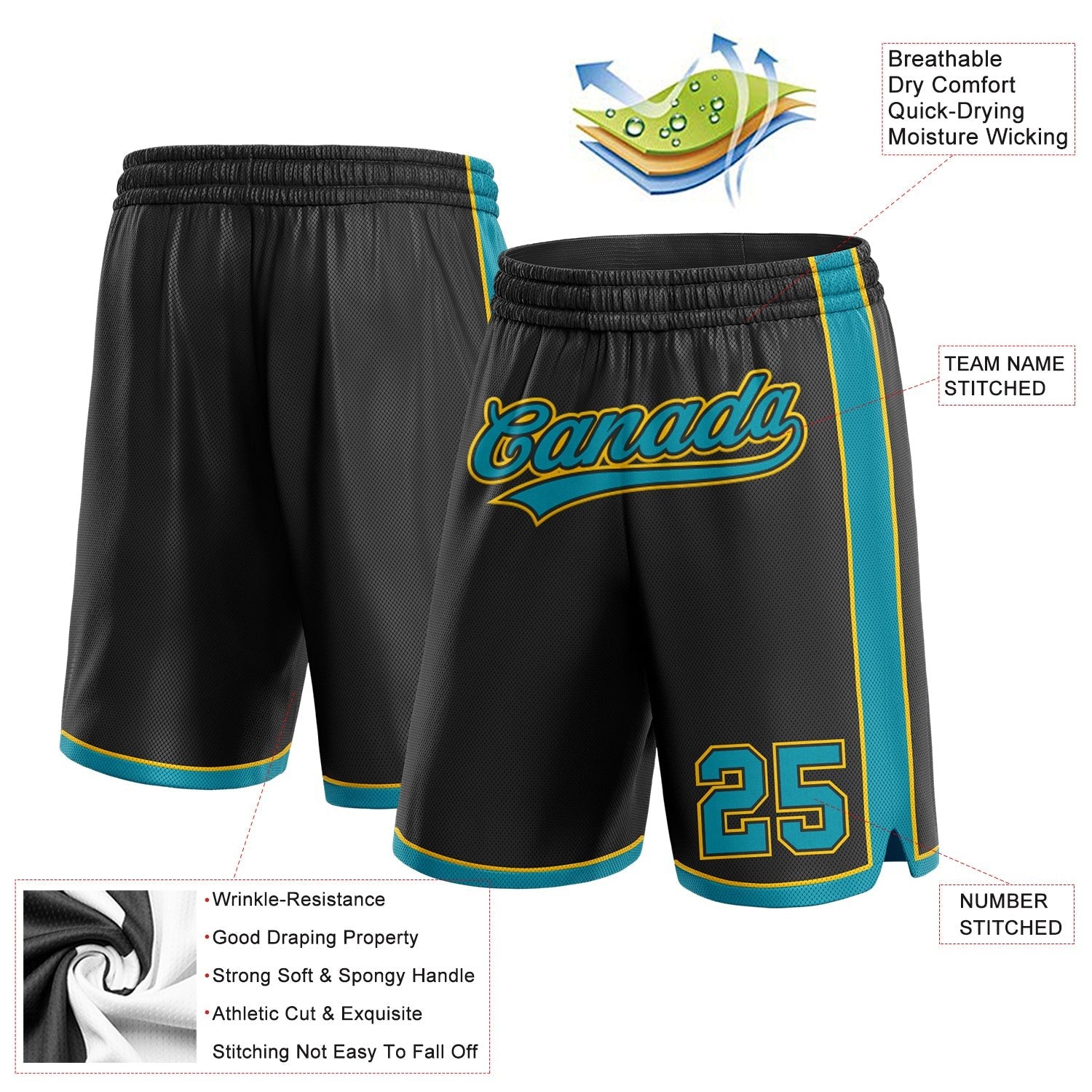Custom Black Teal-Yellow Authentic Basketball Shorts photo 2
