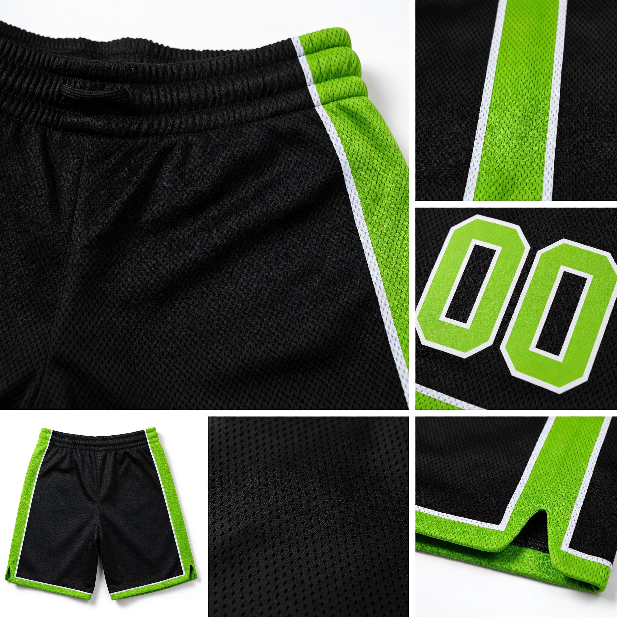 Custom Black Neon Green-White Authentic Basketball Shorts detail