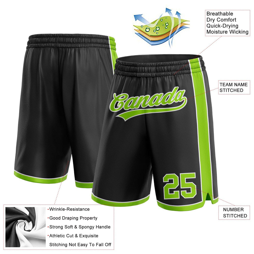 Custom Black Neon Green-White Authentic Basketball Shorts photo 2