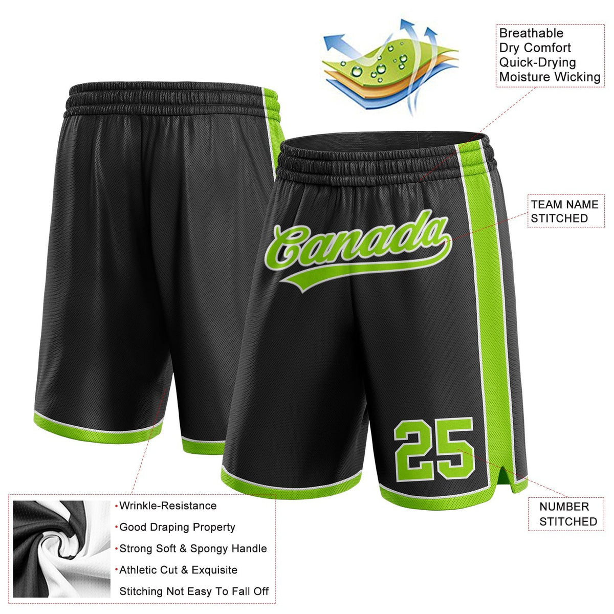 Custom Black Neon Green-White Authentic Basketball Shorts photo 2