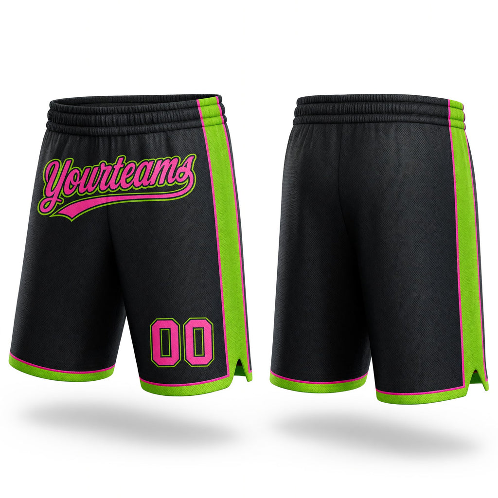 Custom Black Pink-Neon Green Authentic Basketball Shorts