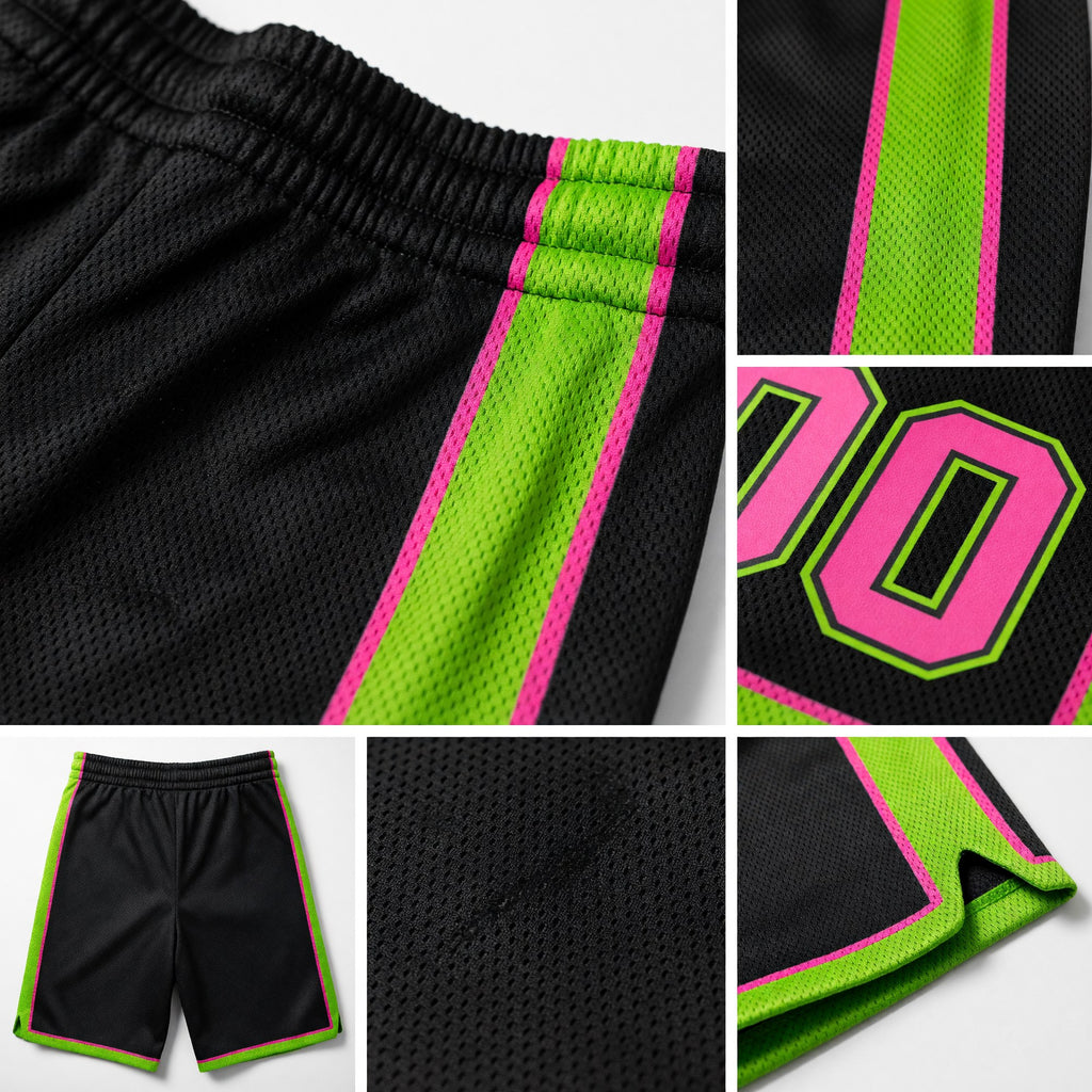 Custom Black Pink-Neon Green Authentic Basketball Shorts detail