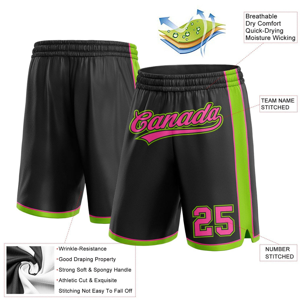 Custom Black Pink-Neon Green Authentic Basketball Shorts photo 2