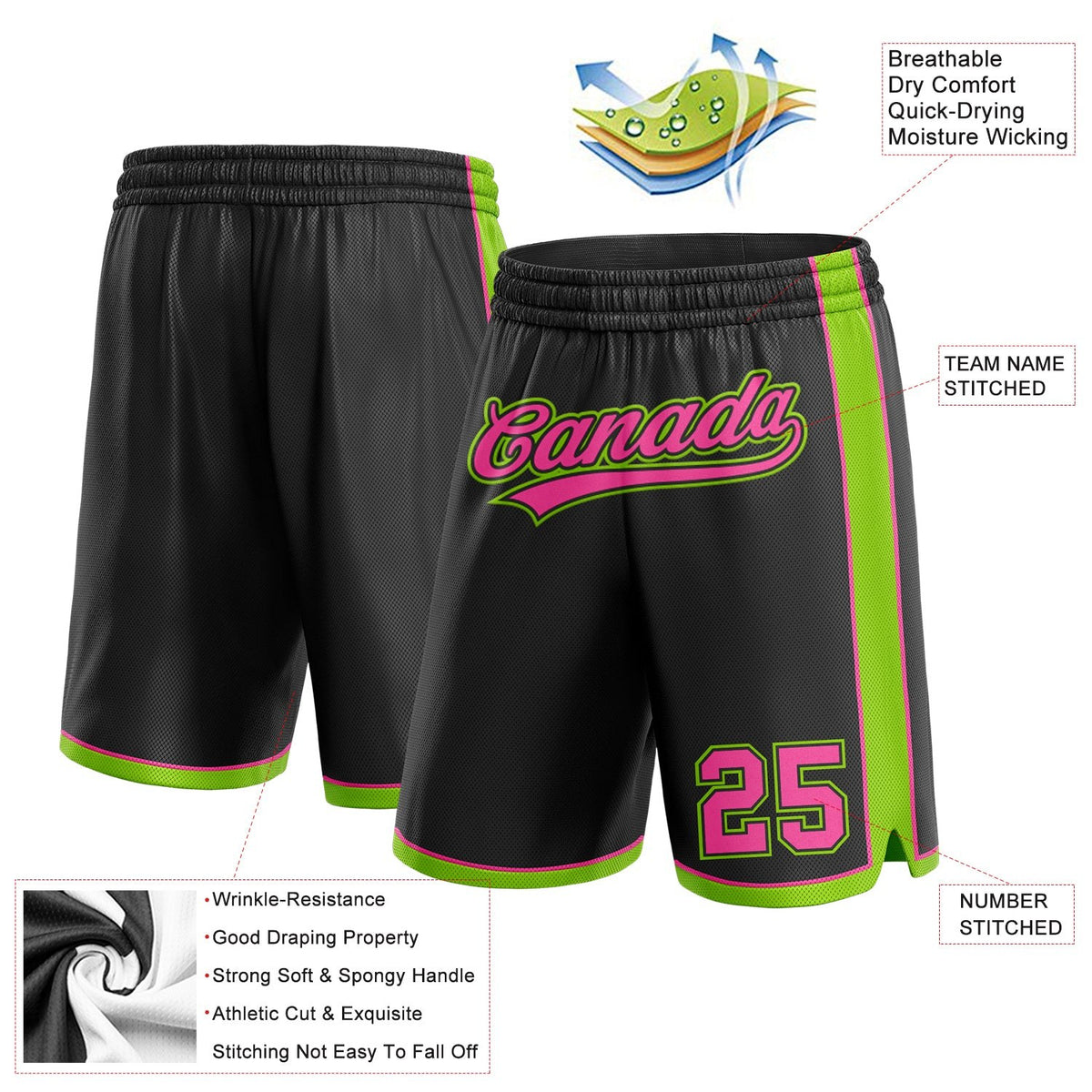 Custom Black Pink-Neon Green Authentic Basketball Shorts photo 2