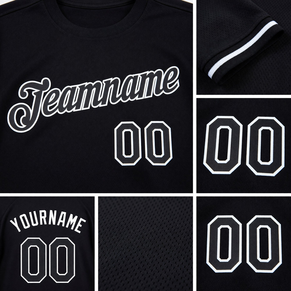 Custom Black White Performance T-Shirt detail