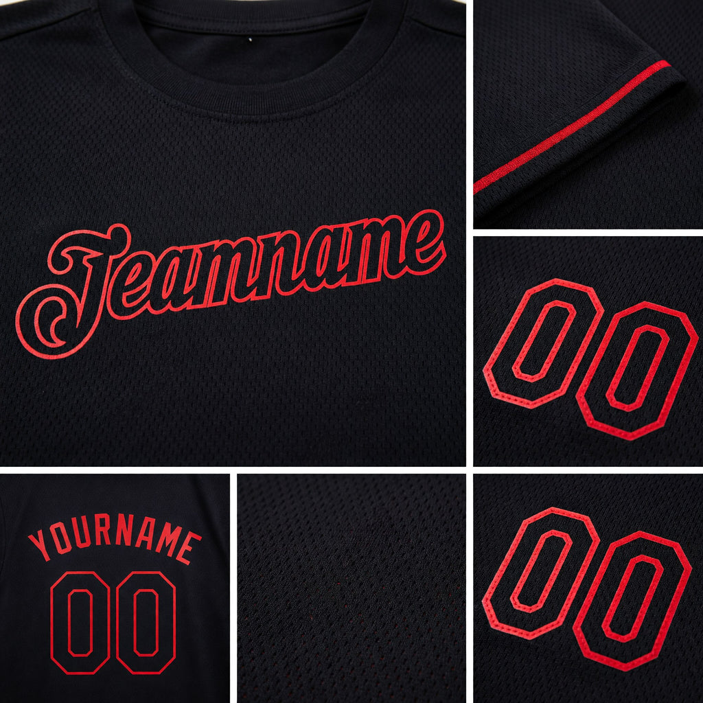 Custom Black Red Performance T-Shirt detail