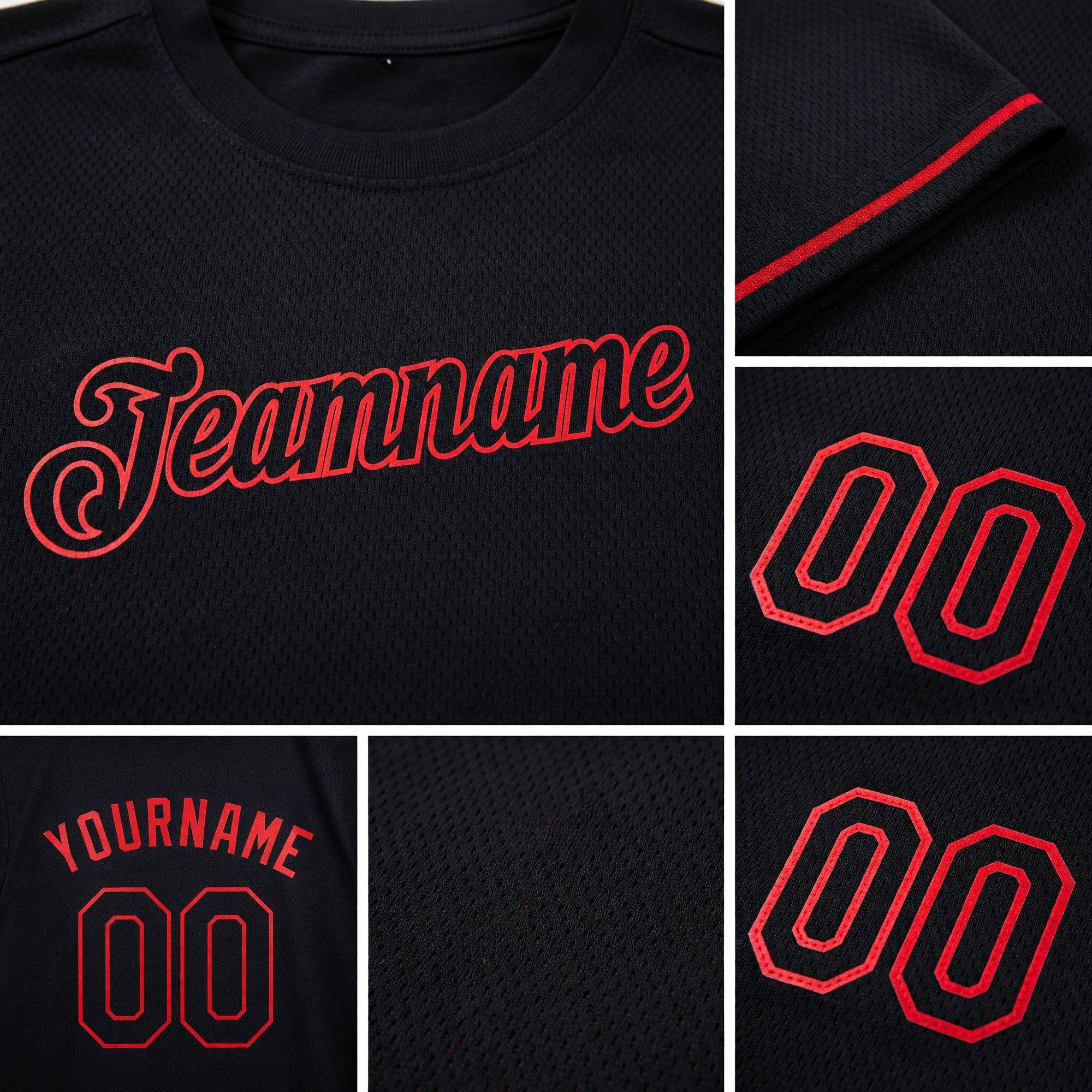 Custom Black Red Performance T-Shirt detail