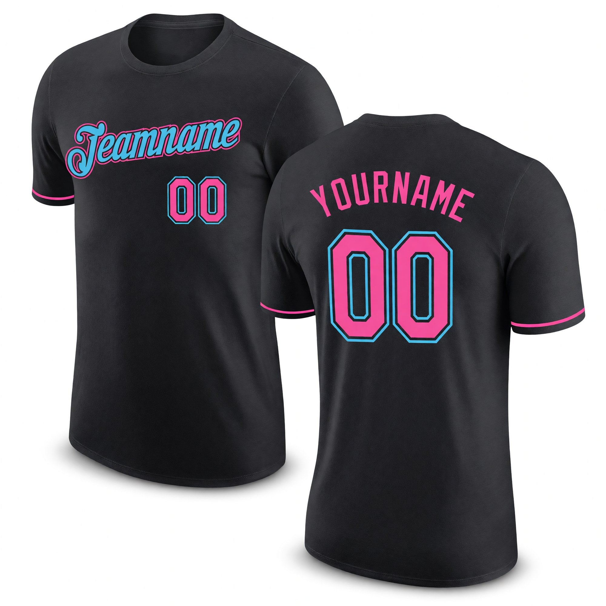 Custom Black Pink-Sky Blue Performance T-Shirt