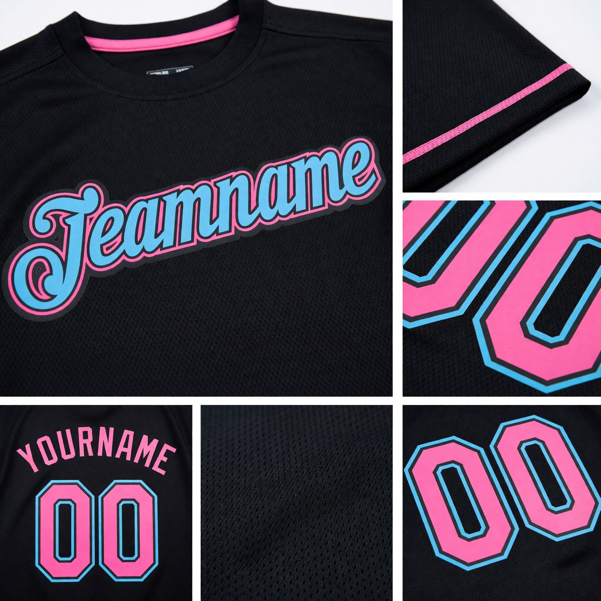 Custom Black Pink-Sky Blue Performance T-Shirt detail