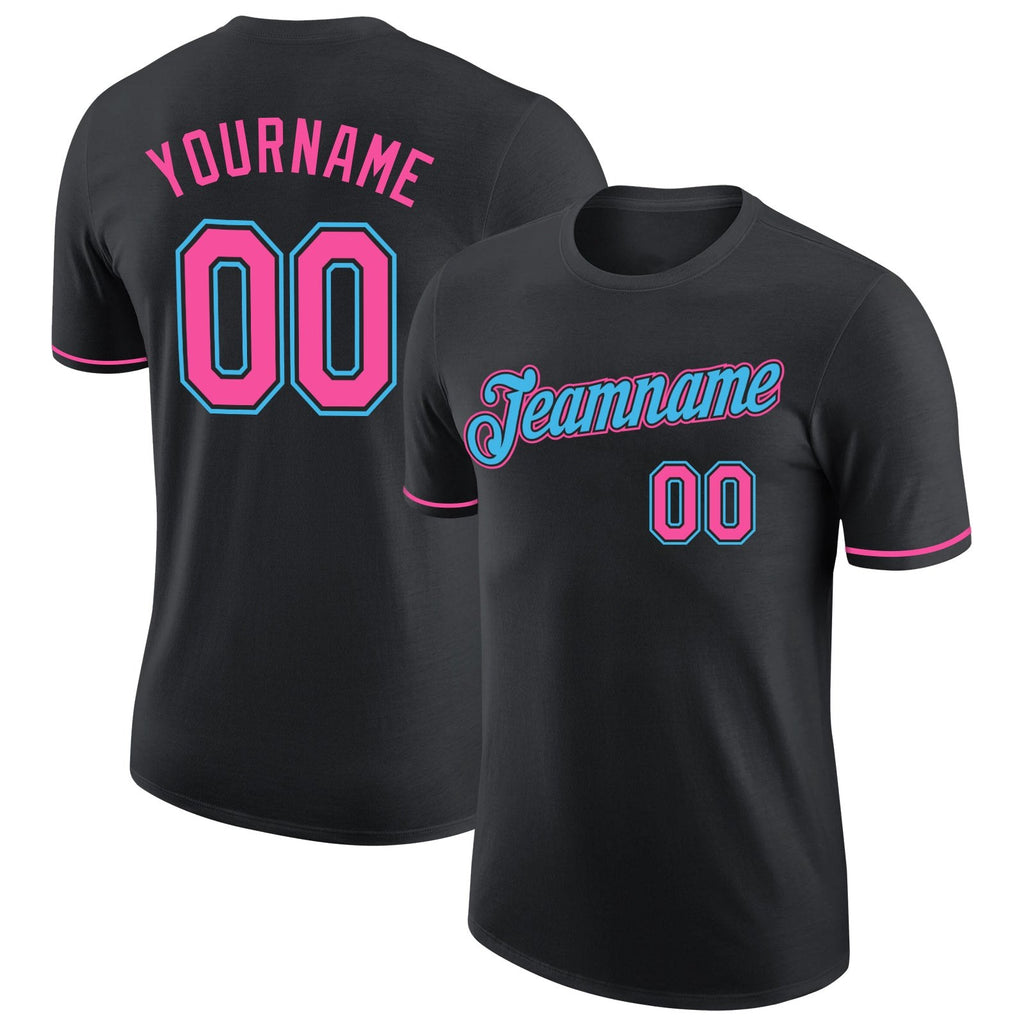 Custom Black Pink-Sky Blue Performance T-Shirt photo 1