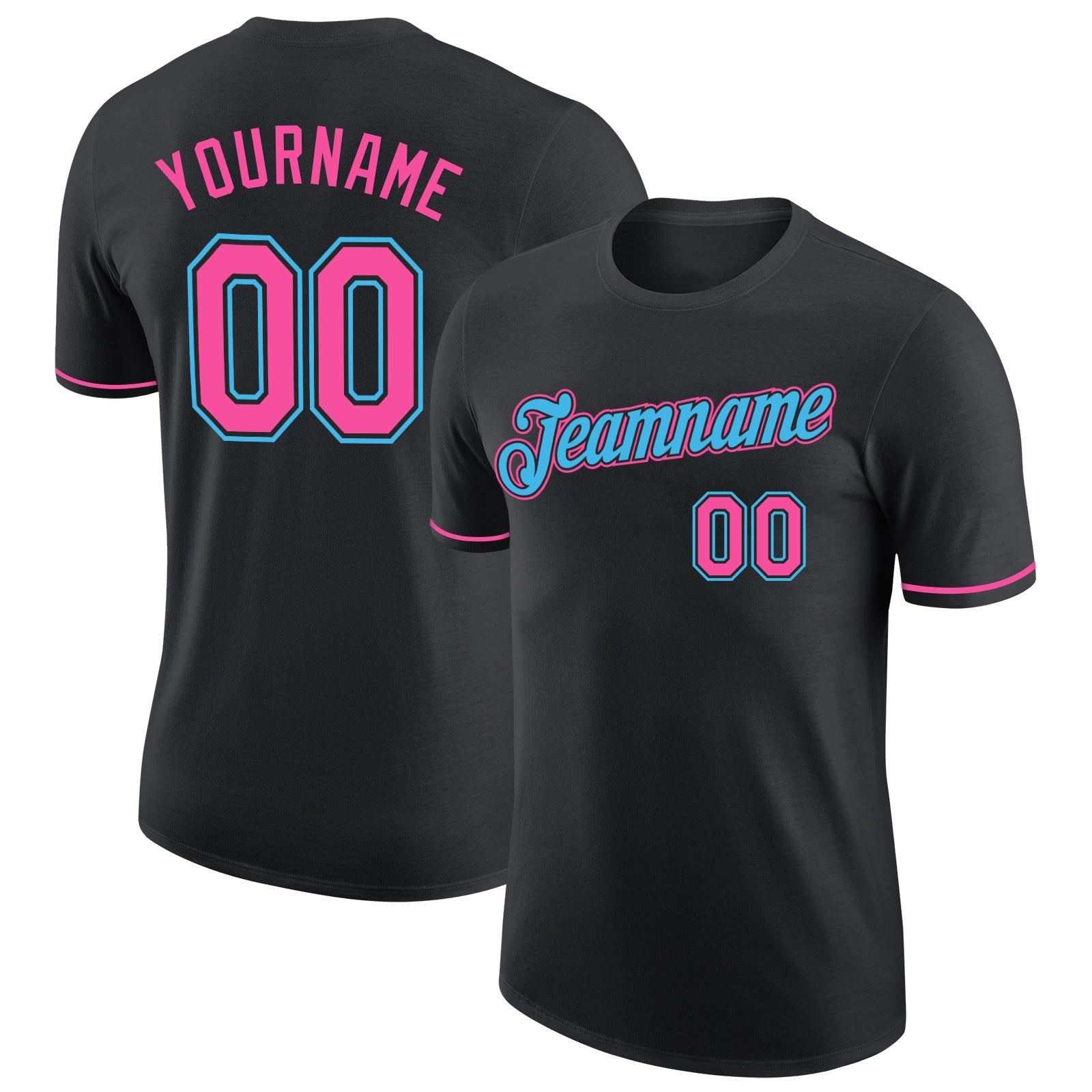 Custom Black Pink-Sky Blue Performance T-Shirt photo 1