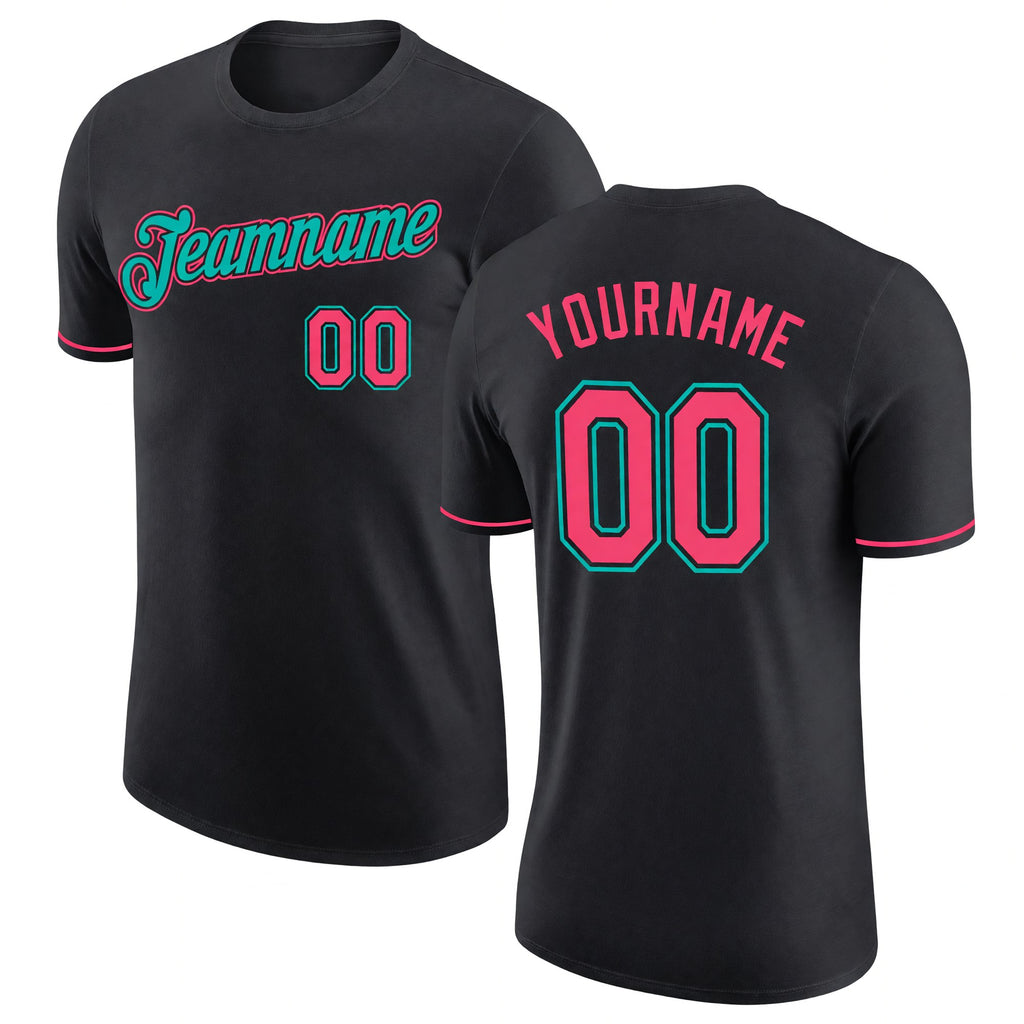 Custom Black Neon Pink-Aqua Performance T-Shirt
