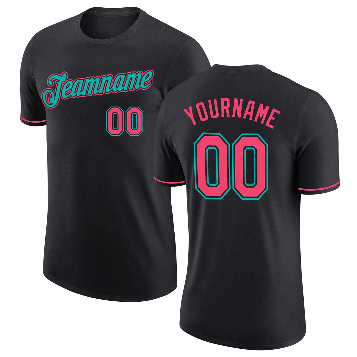 Custom Black Neon Pink-Aqua Performance T-Shirt