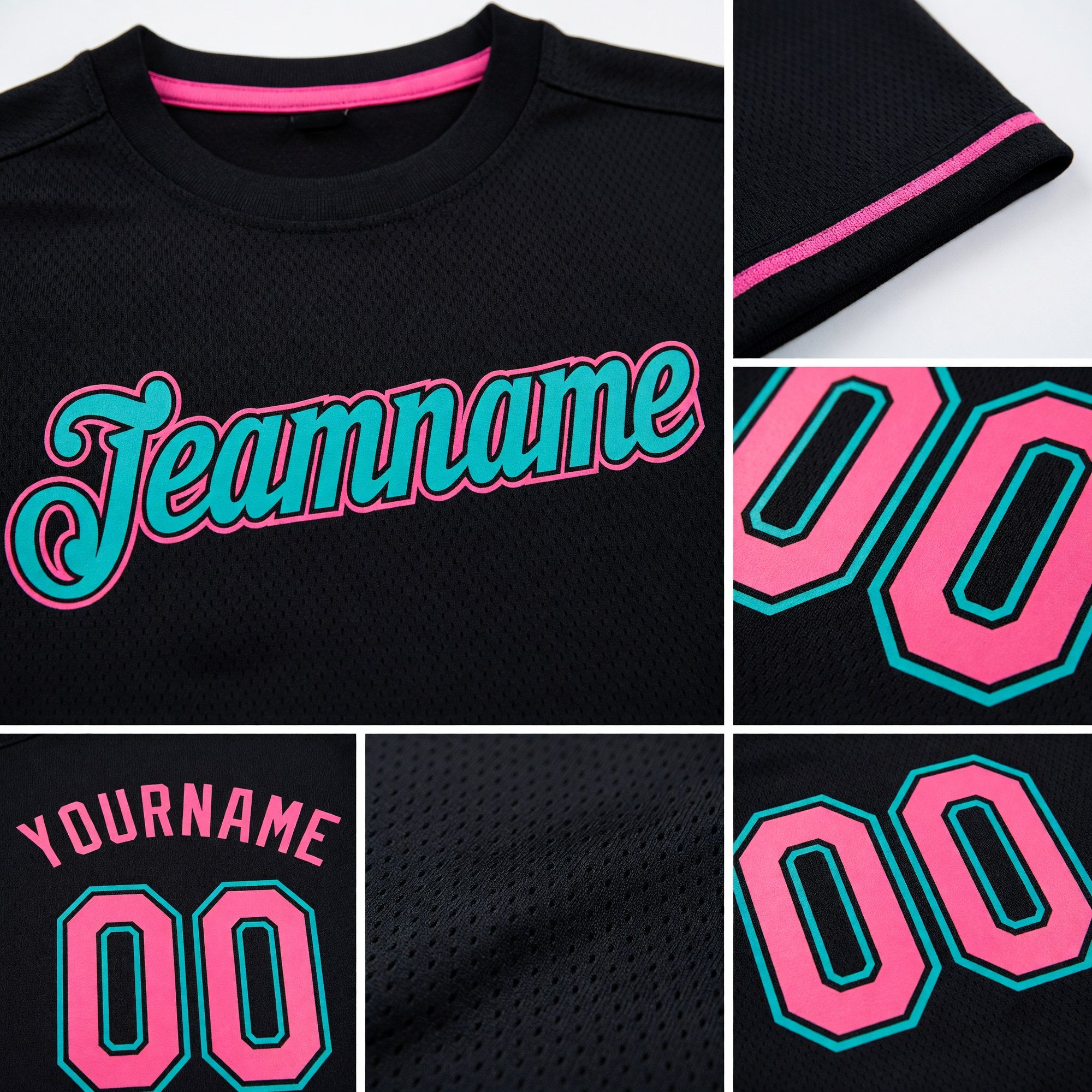 Custom Black Neon Pink-Aqua Performance T-Shirt detail