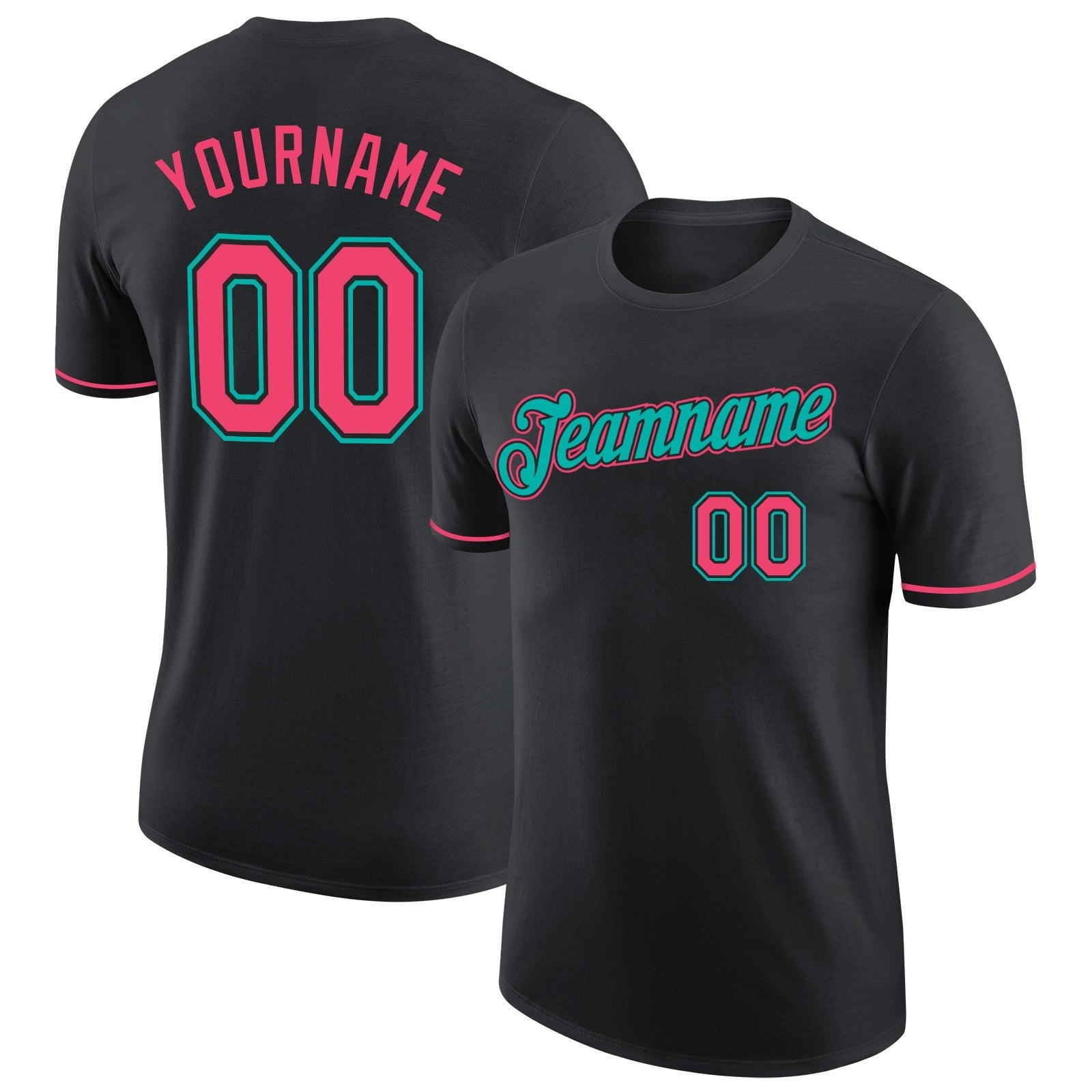 Custom Black Neon Pink-Aqua Performance T-Shirt photo 1