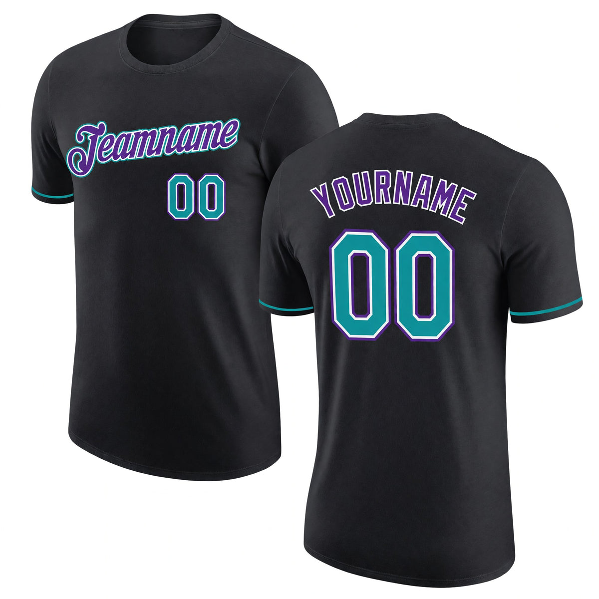 Custom Black Teal-Purple Performance T-Shirt