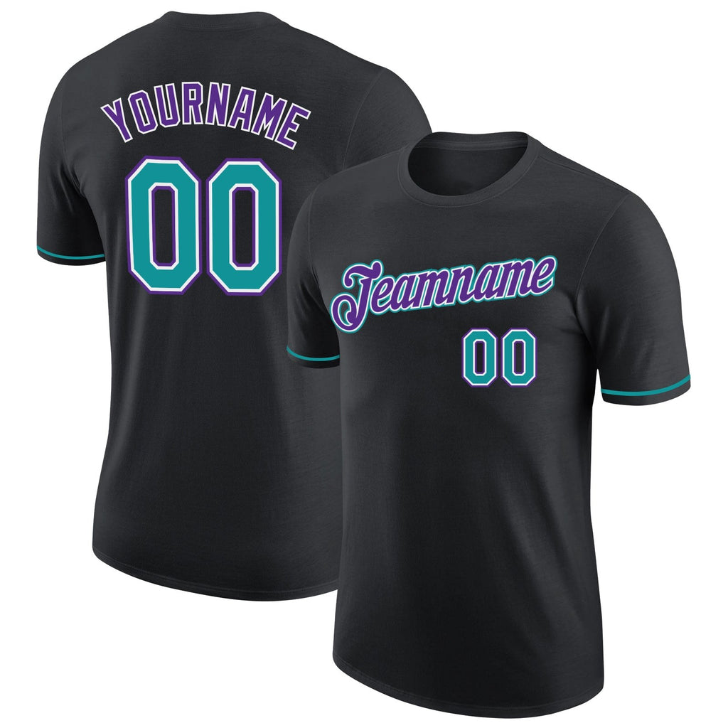 Custom Black Teal-Purple Performance T-Shirt photo 1