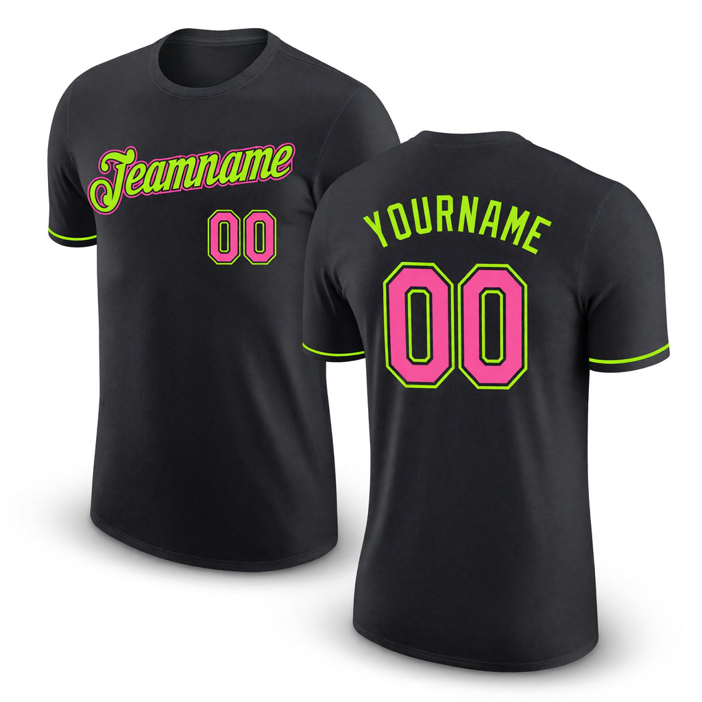 Custom Black Pink-Neon Green Performance T-Shirt
