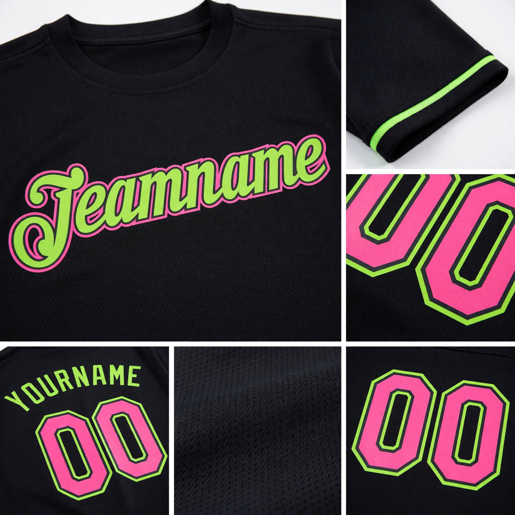 Custom Black Pink-Neon Green Performance T-Shirt detail