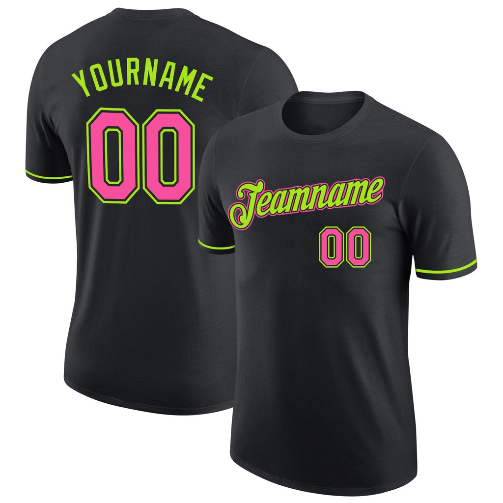 Custom Black Pink-Neon Green Performance T-Shirt photo 1