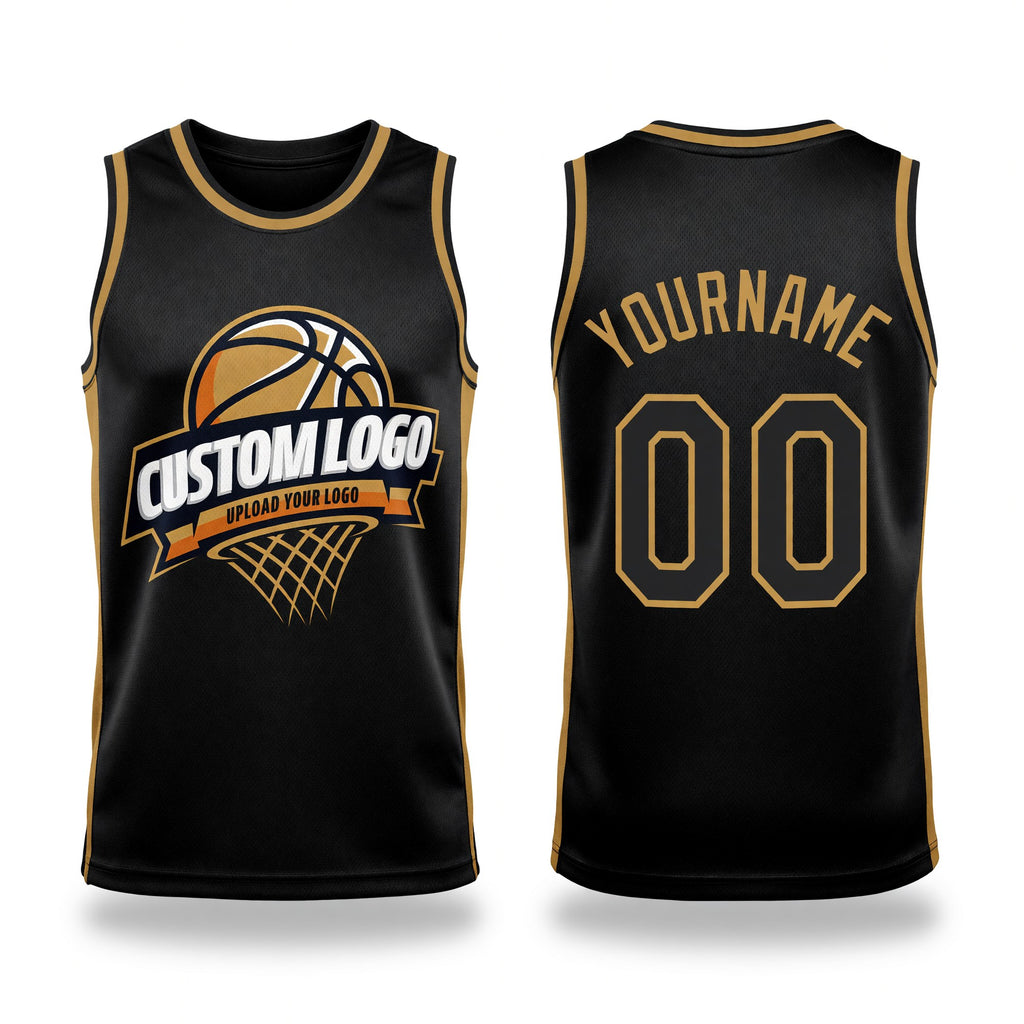 Custom Black Old Gold Authentic Throwback Basketball Jersey