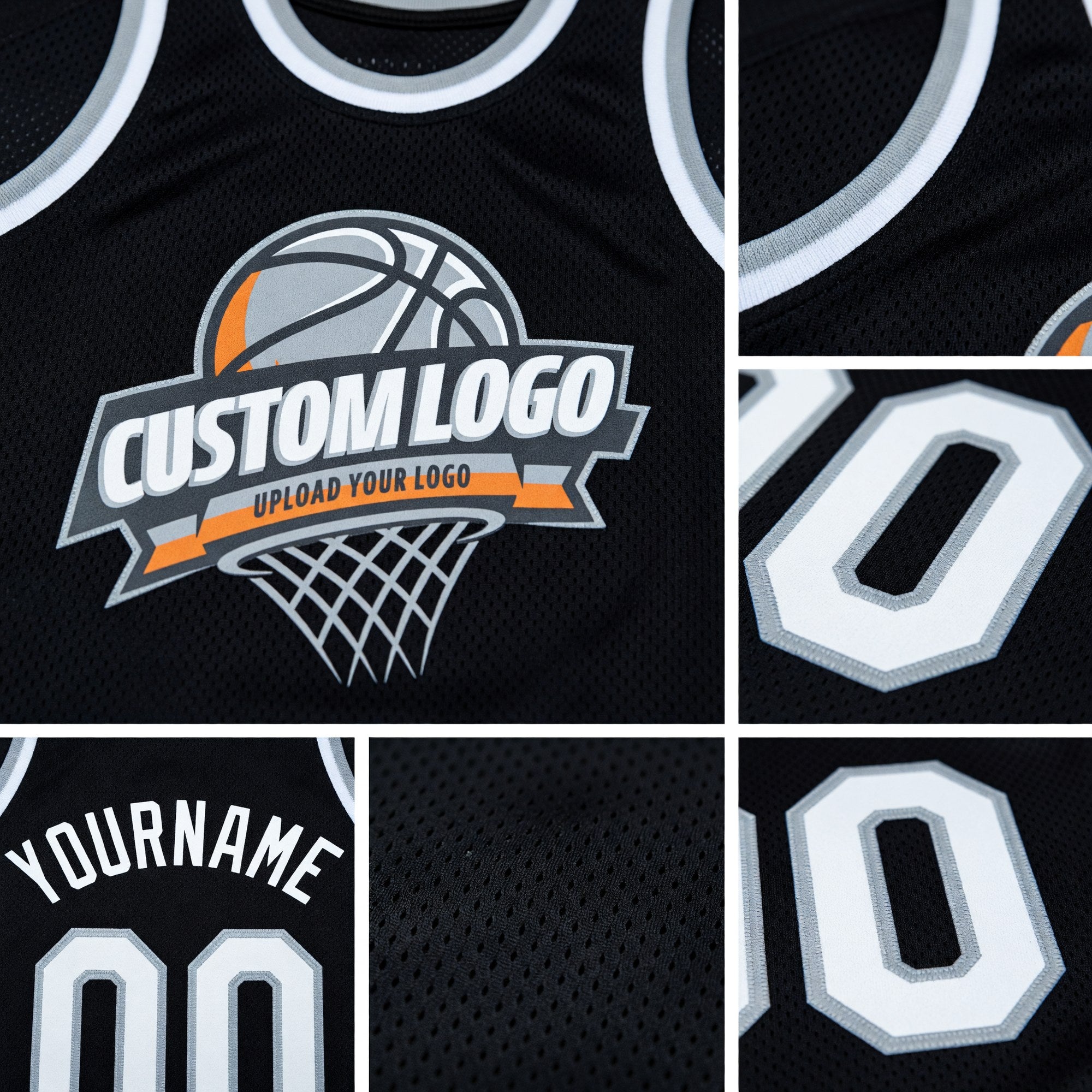 Custom Black White-Gray Authentic Throwback Basketball Jersey detail