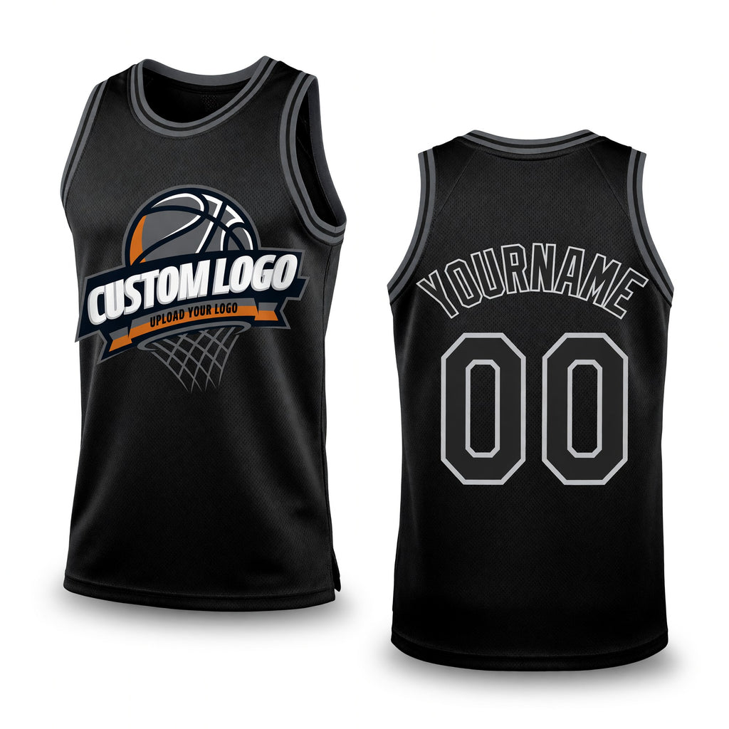 Custom Black Gray-Steel Gray Authentic Throwback Basketball Jersey