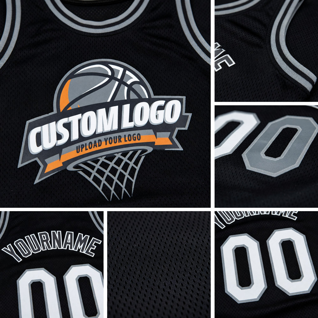 Custom Black Gray-Steel Gray Authentic Throwback Basketball Jersey detail