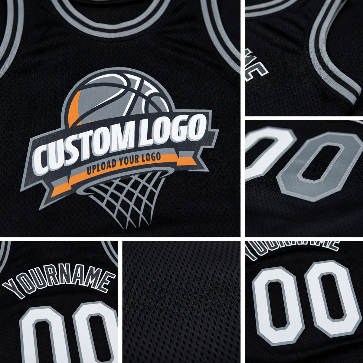 Custom Black Gray-Steel Gray Authentic Throwback Basketball Jersey detail