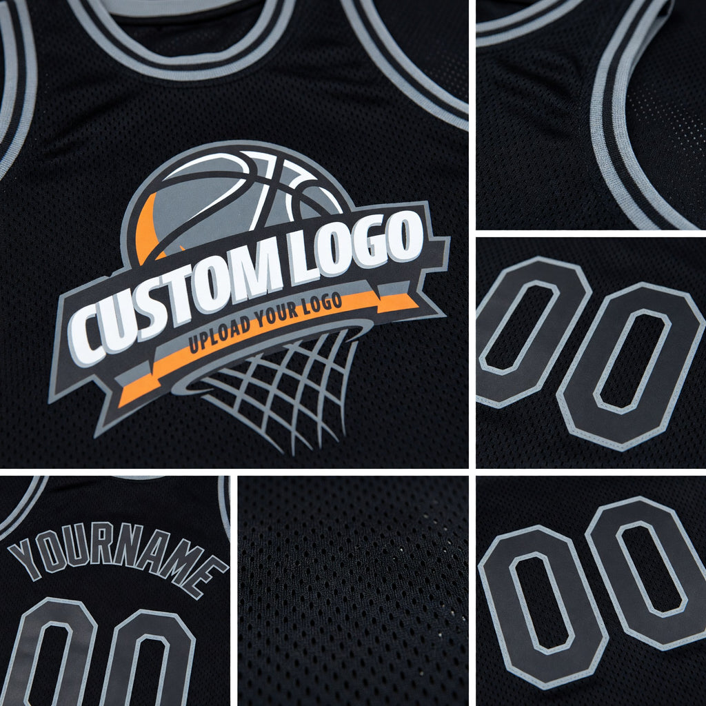 Custom Black Steel Gray Authentic Throwback Basketball Jersey detail