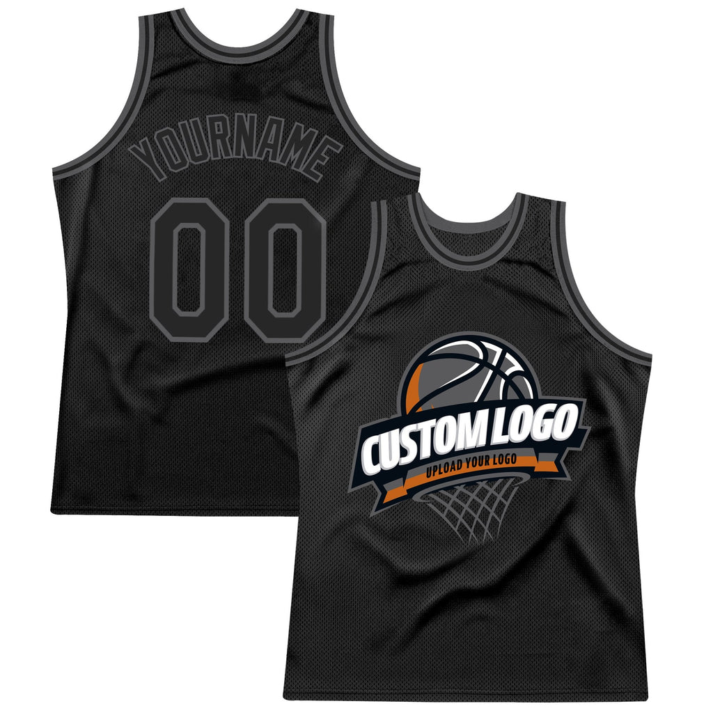 Custom Black Steel Gray Authentic Throwback Basketball Jersey photo 1