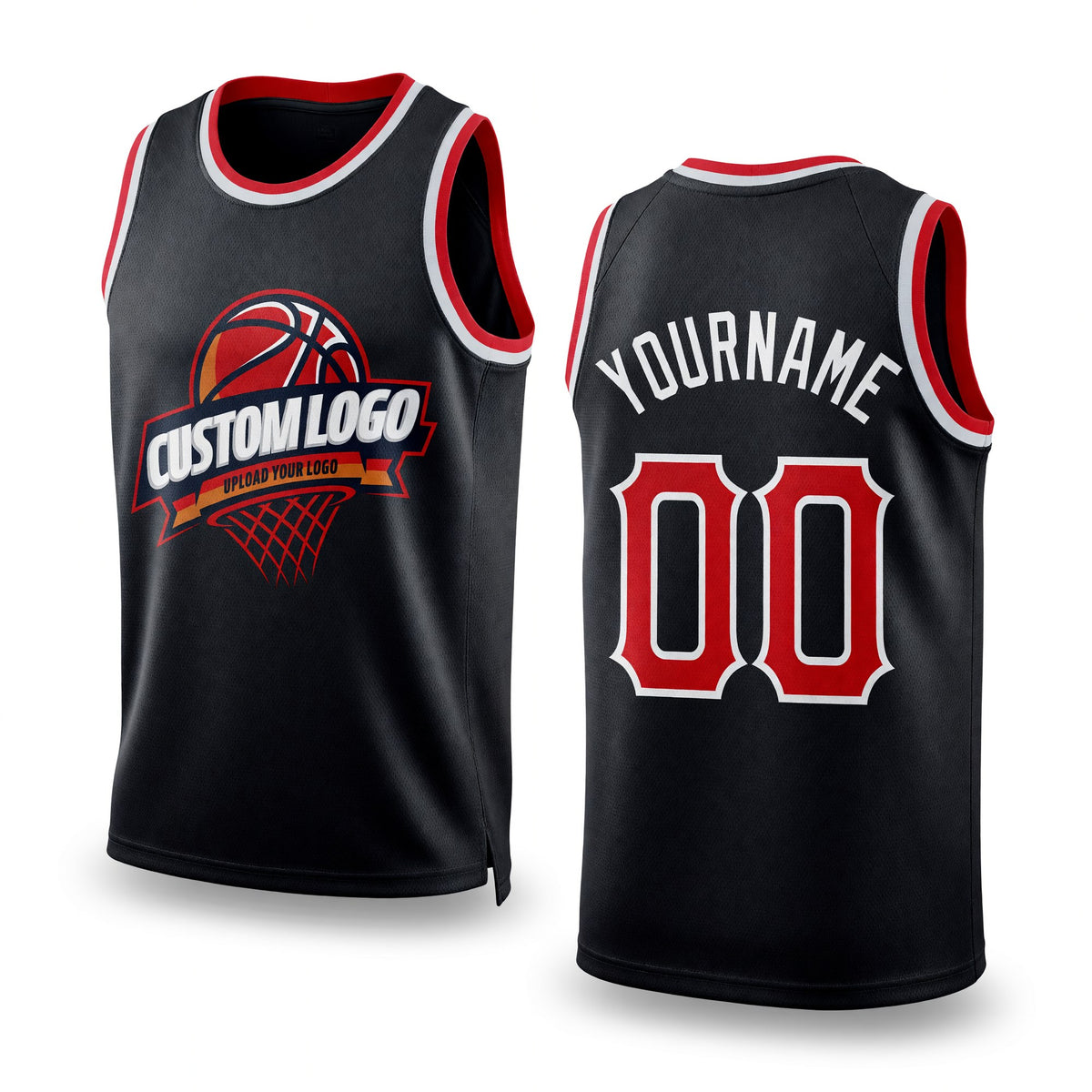 Custom Black Red-White Authentic Throwback Basketball Jersey
