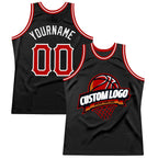 Custom Black Red-White Authentic Throwback Basketball Jersey photo 1