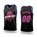 Custom Black Pink-Light Blue Authentic Throwback Basketball Jersey
