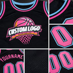 Custom Black Pink-Light Blue Authentic Throwback Basketball Jersey detail