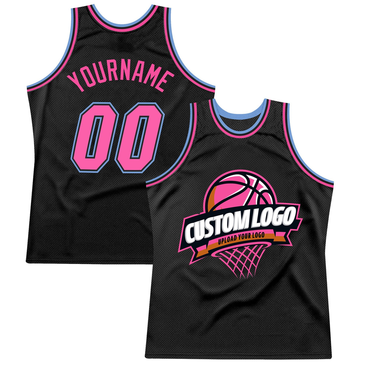 Custom Black Pink-Light Blue Authentic Throwback Basketball Jersey photo 1