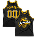 Custom Black Gold-White Authentic Throwback Basketball Jersey photo 1