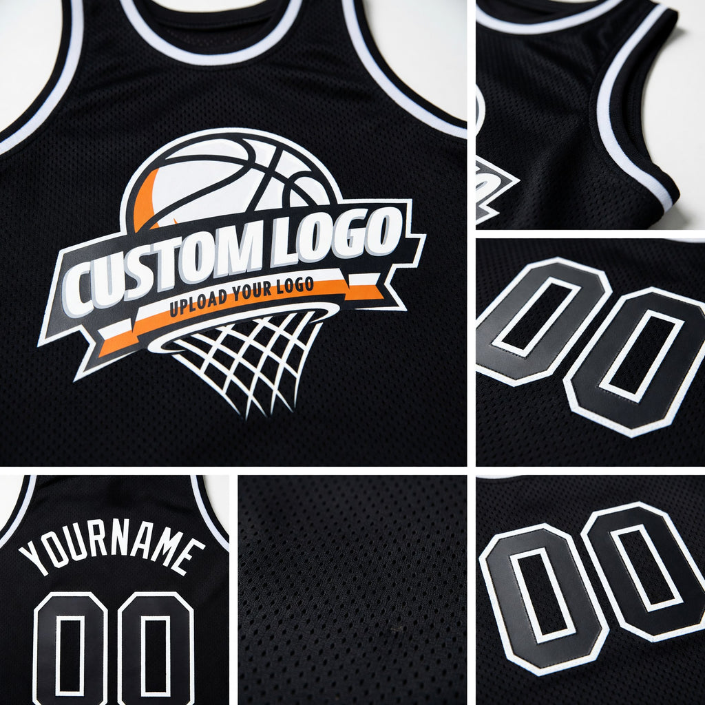 Custom Black White Authentic Throwback Basketball Jersey detail
