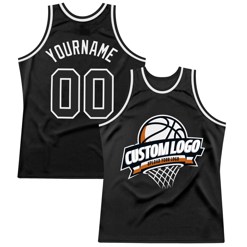 Custom Black White Authentic Throwback Basketball Jersey photo 1