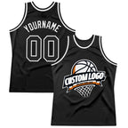 Custom Black White Authentic Throwback Basketball Jersey photo 1