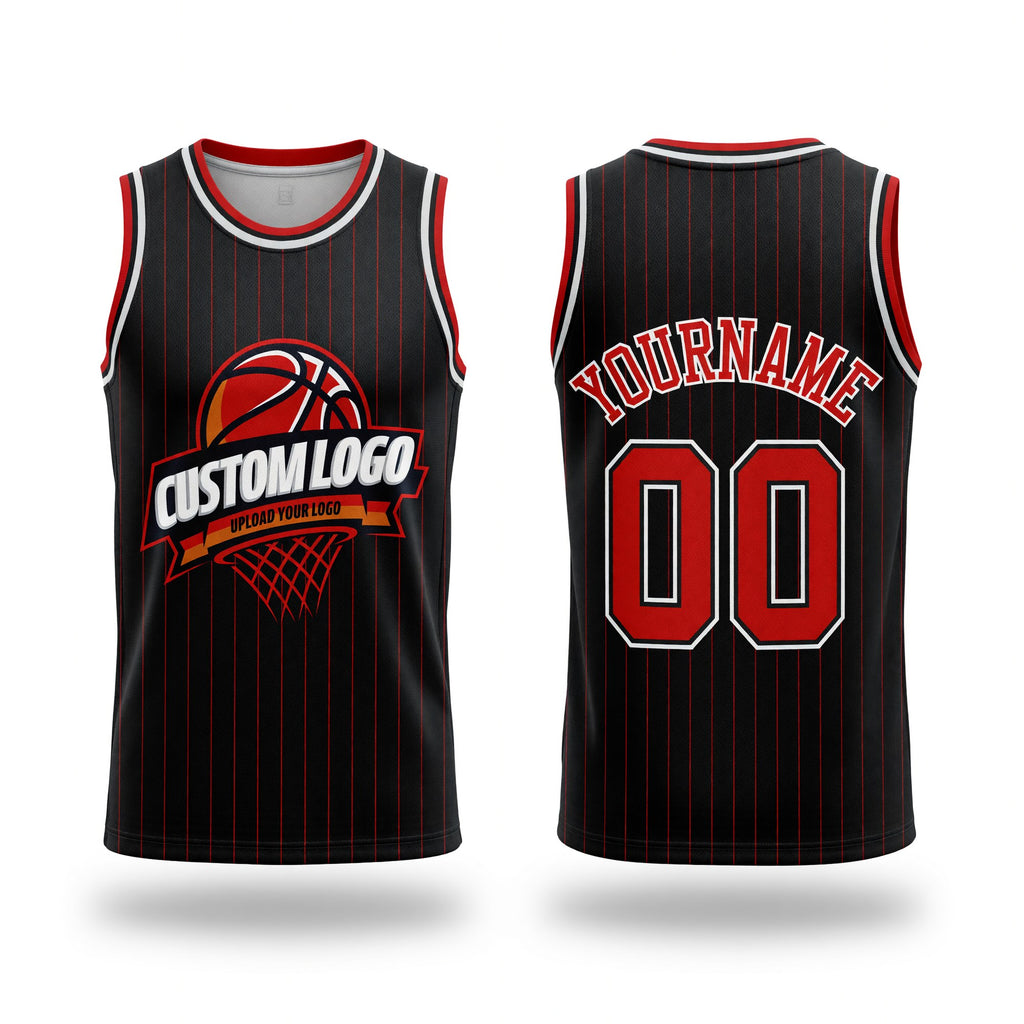 Custom Black Red Pinstripe White Authentic Basketball Jersey