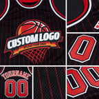 Custom Black Red Pinstripe White Authentic Basketball Jersey detail