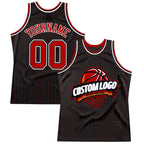 Custom Black Red Pinstripe White Authentic Basketball Jersey photo 1