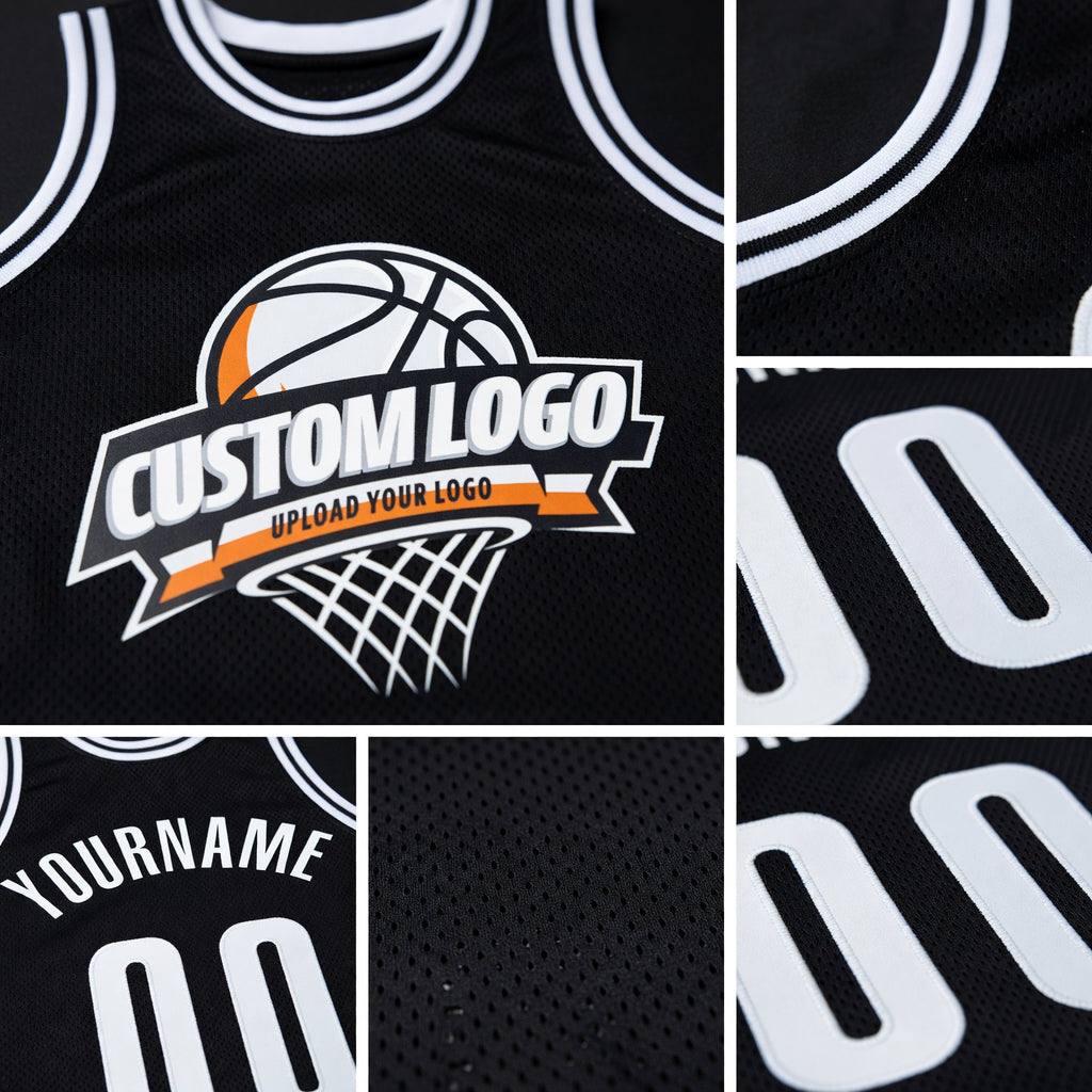 Custom Black White Authentic Throwback Basketball Jersey detail