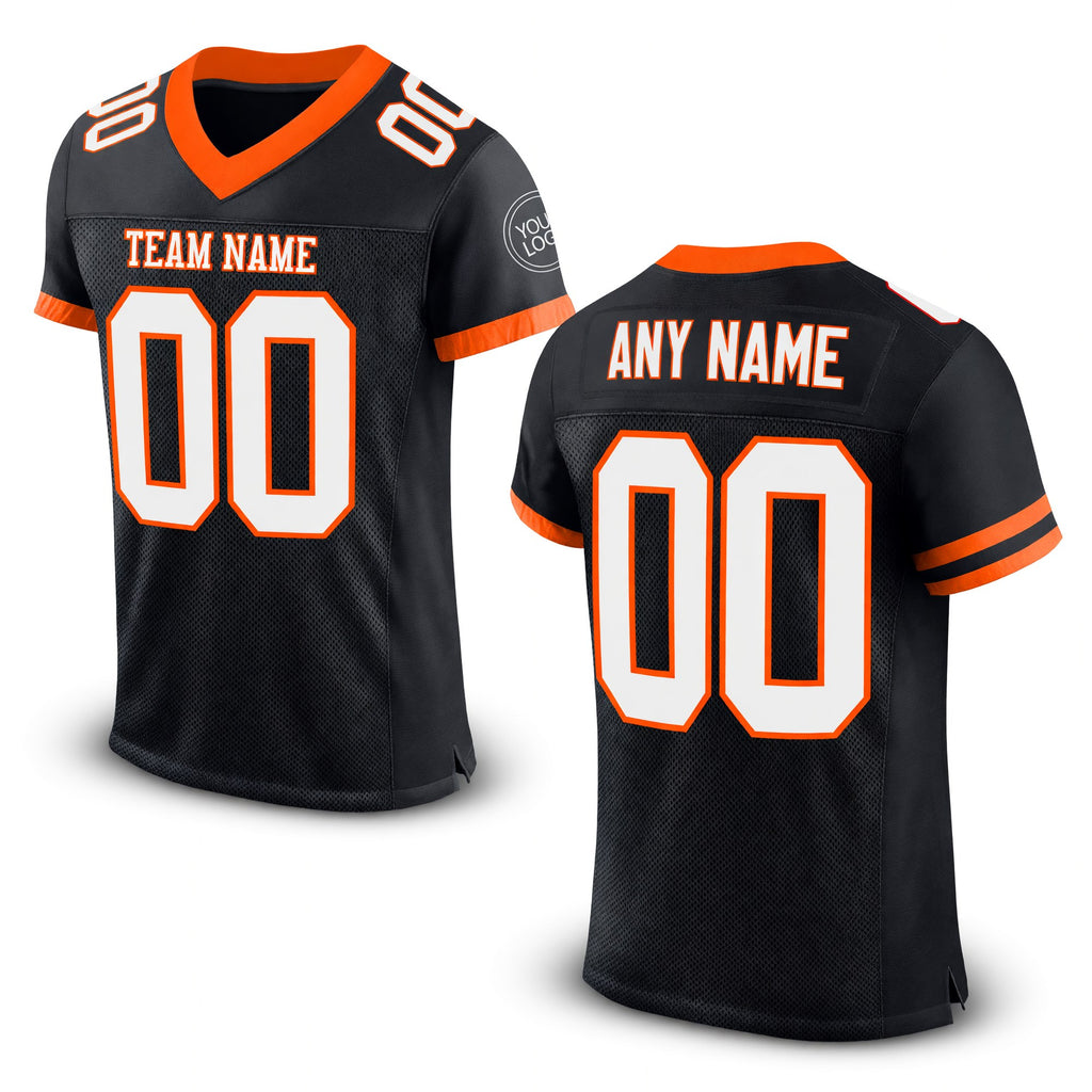Custom Black White-Orange Mesh Authentic Football Jersey
