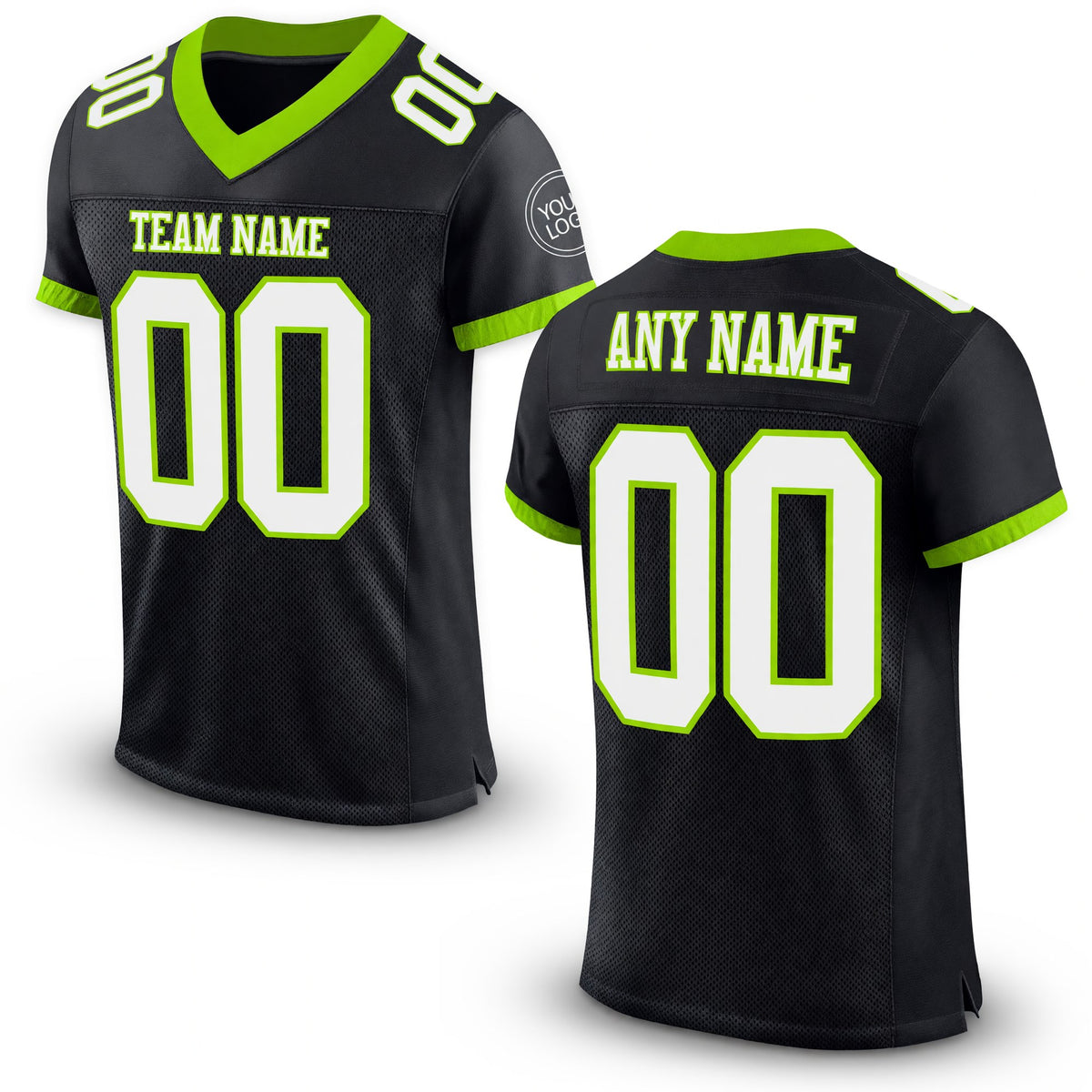 Custom Black White-Neon Green Mesh Authentic Football Jersey