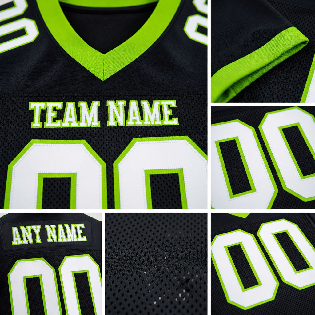 Custom Black White-Neon Green Mesh Authentic Football Jersey detail