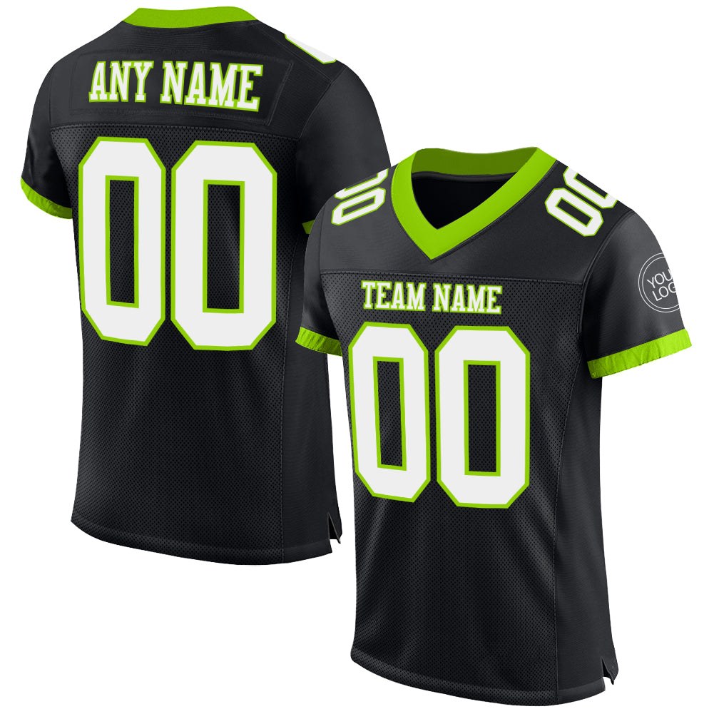 Custom Black White-Neon Green Mesh Authentic Football Jersey photo 1