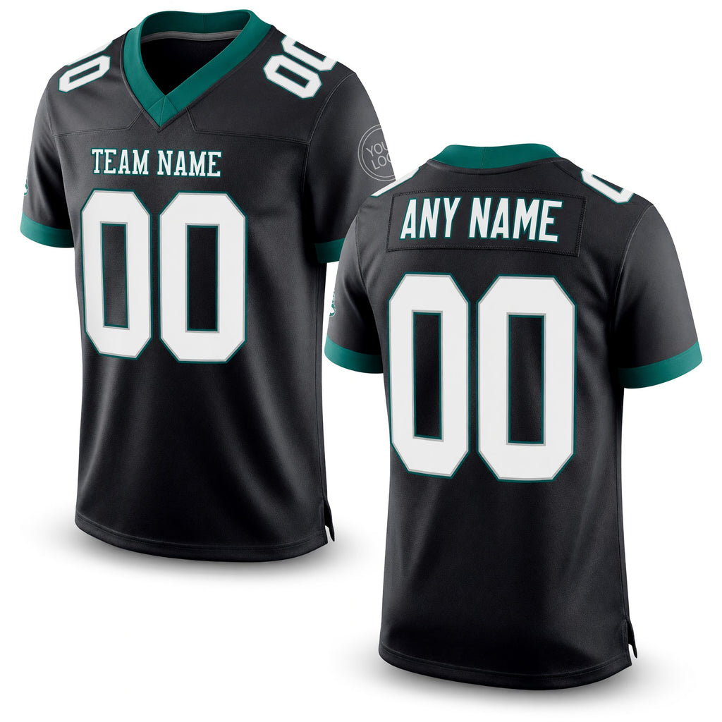 Custom Black White-Midnight Green Mesh Authentic Football Jersey