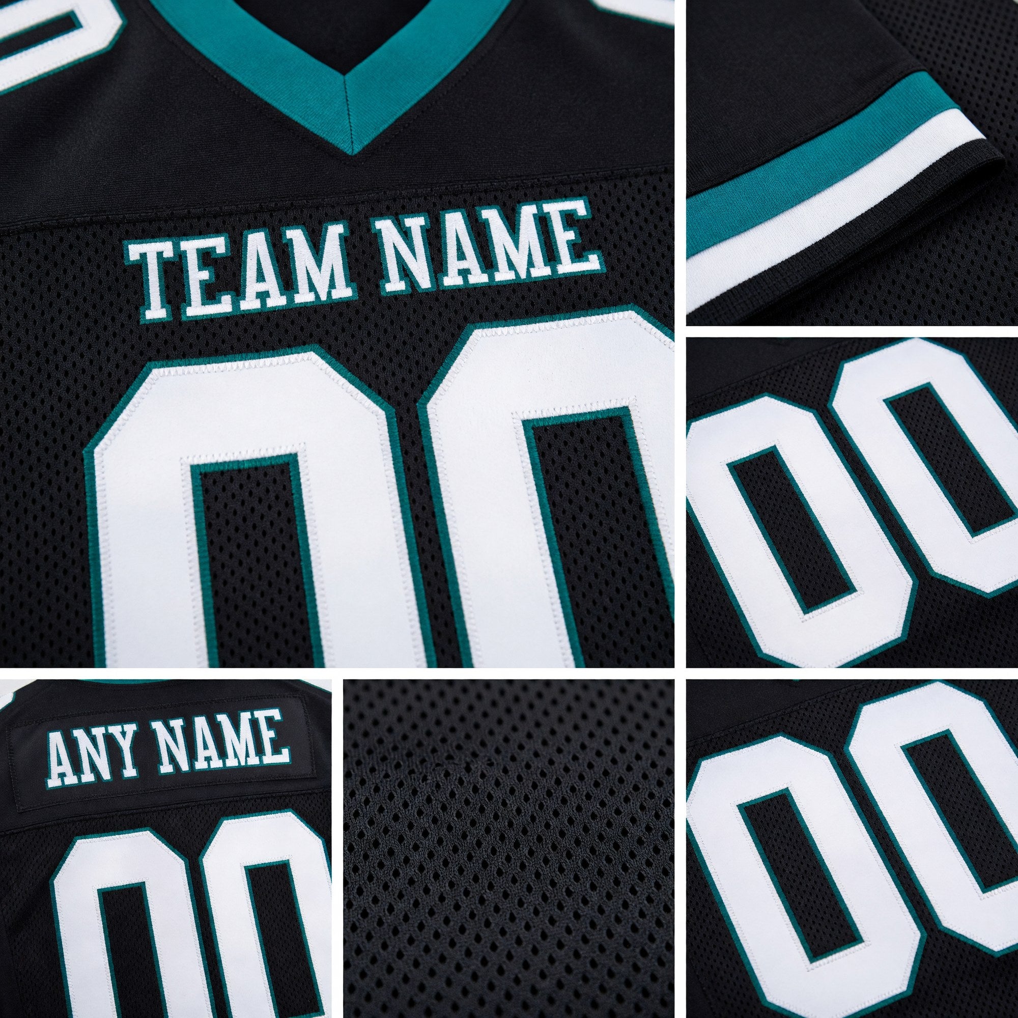 Custom Black White-Midnight Green Mesh Authentic Football Jersey detail